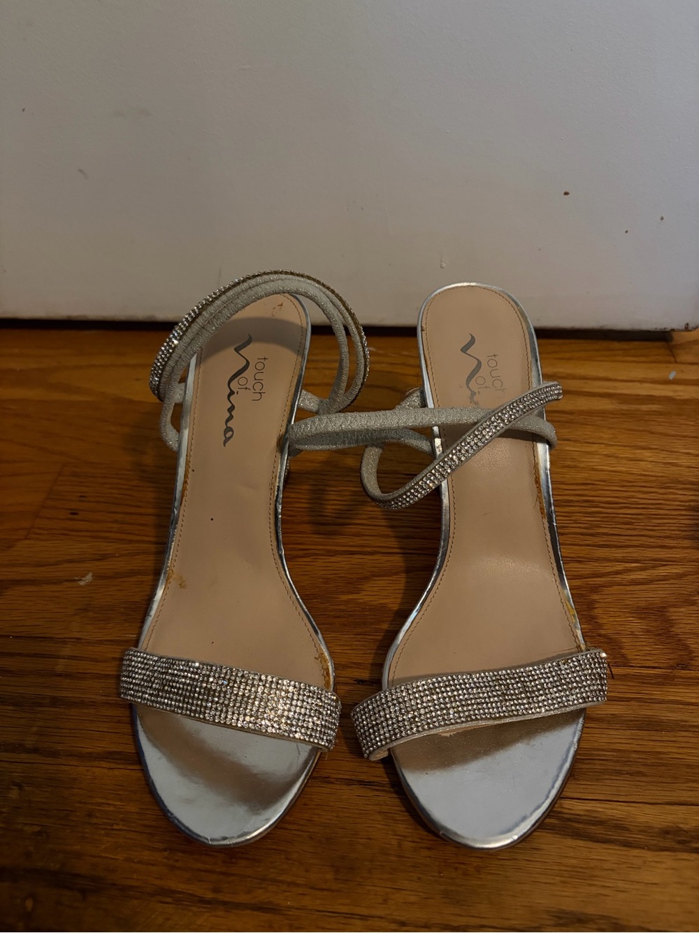 Touch of Nina Silver Rhinestone Strappy Heels